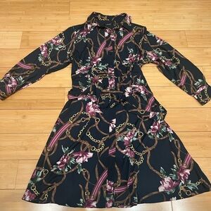 Ralph Lauren Black Floral Chain Long Sleeve Dress
